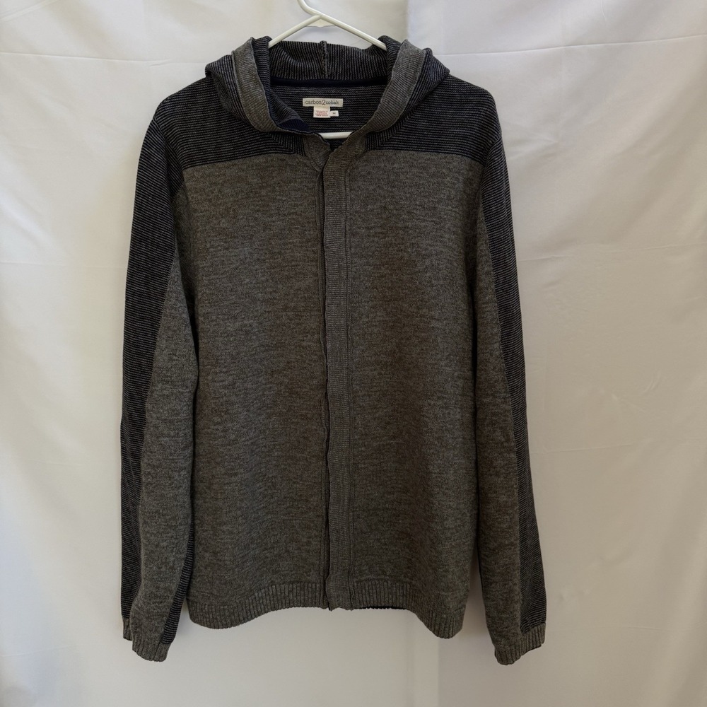Carbon 2 Cobalt Hoodie Men M Gray Cotton Hidden Button Knit Cardigan Sweater